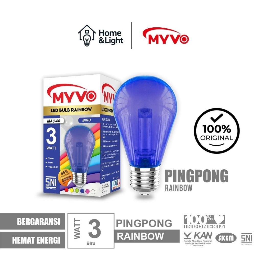 Myvo Lampu LED Bulb Rainbow BIRU MAC-06 Watt Cahaya Warna Warni