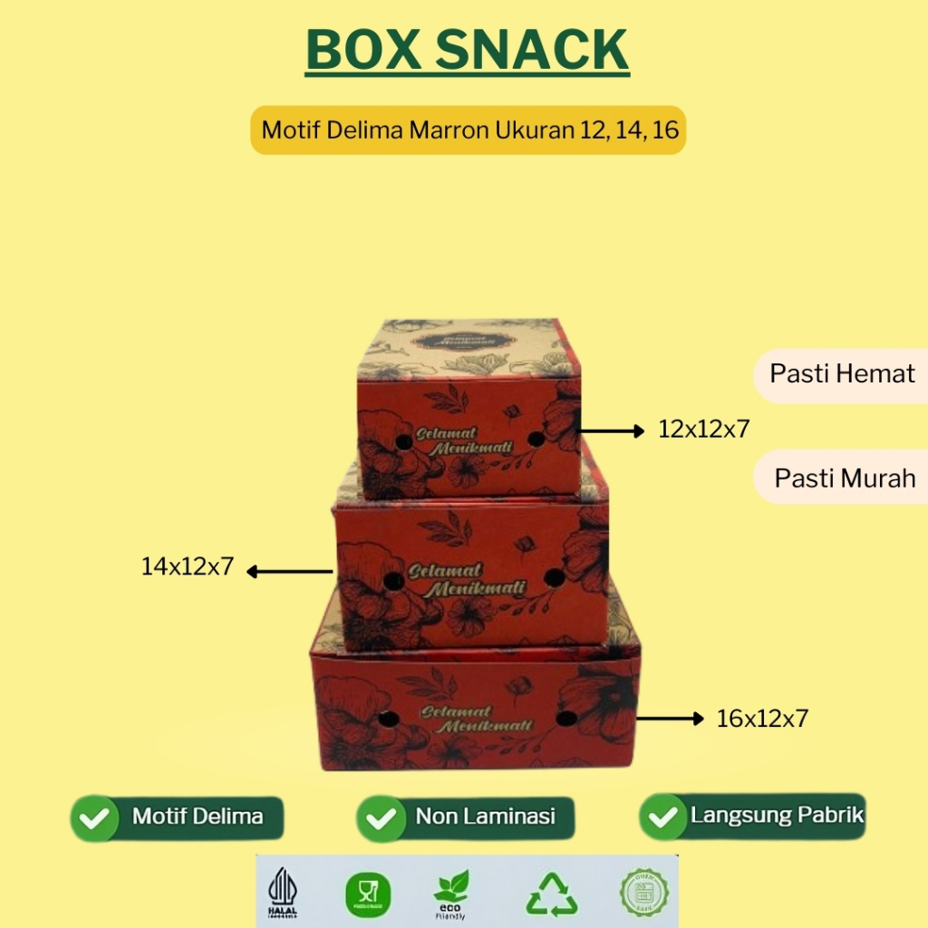 Dus Snack 12x12 12x14 12x16 Dus Kue Roti Cemilan Nasi Makanan Dus Snack Box Motif Delima Marron