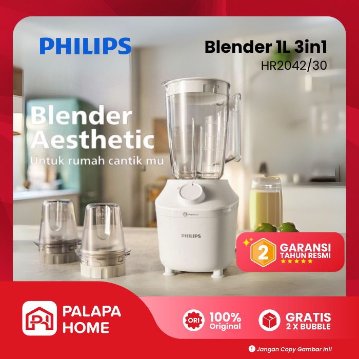 Philips Blender Chopper Plastik 3in1 | Jus Buah Es Batu Bumbu Dapur Multifungsi Low Watt HR2042/30