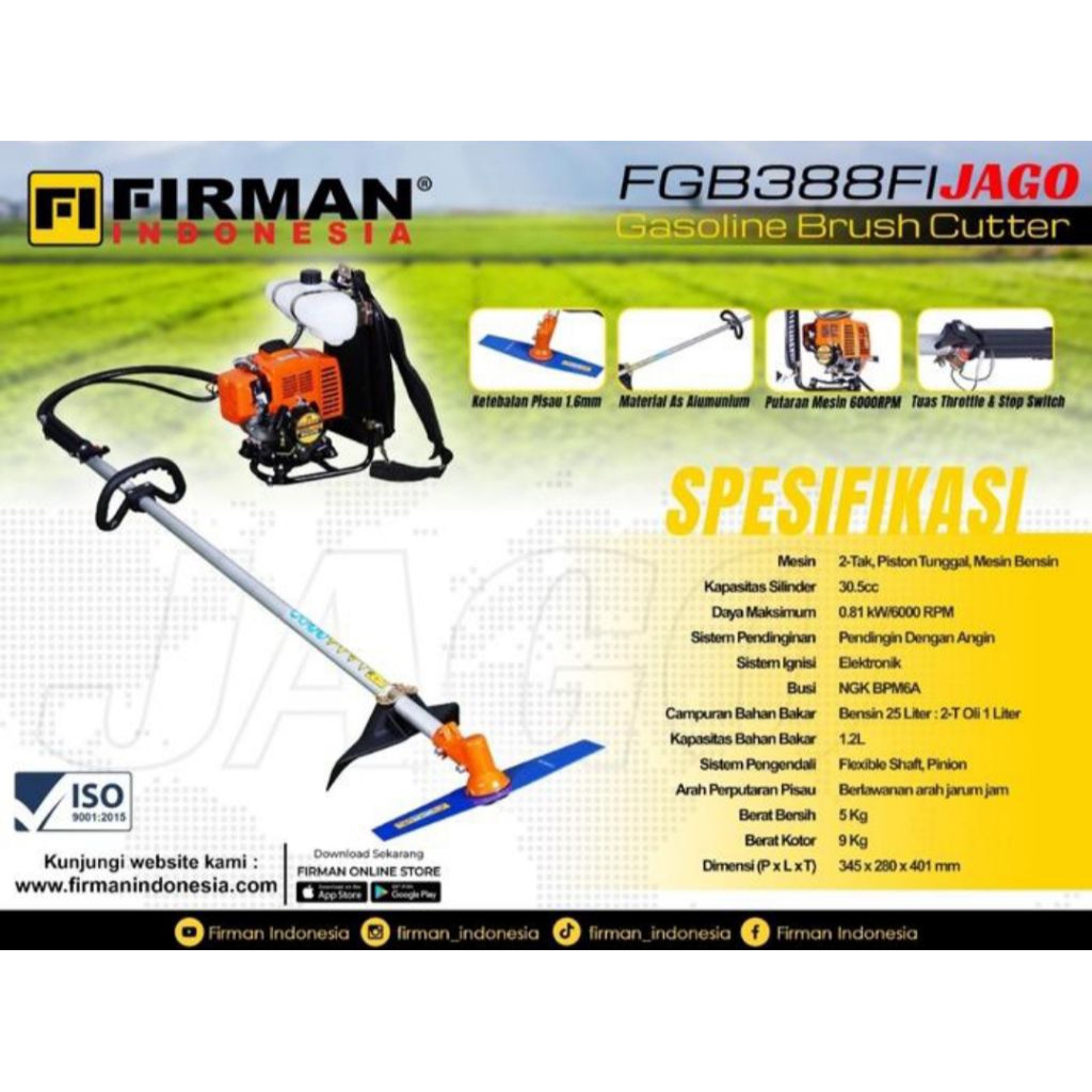 Mesin Potong Rumput Firman FGB 388FI | Mesin Rumput Gendong