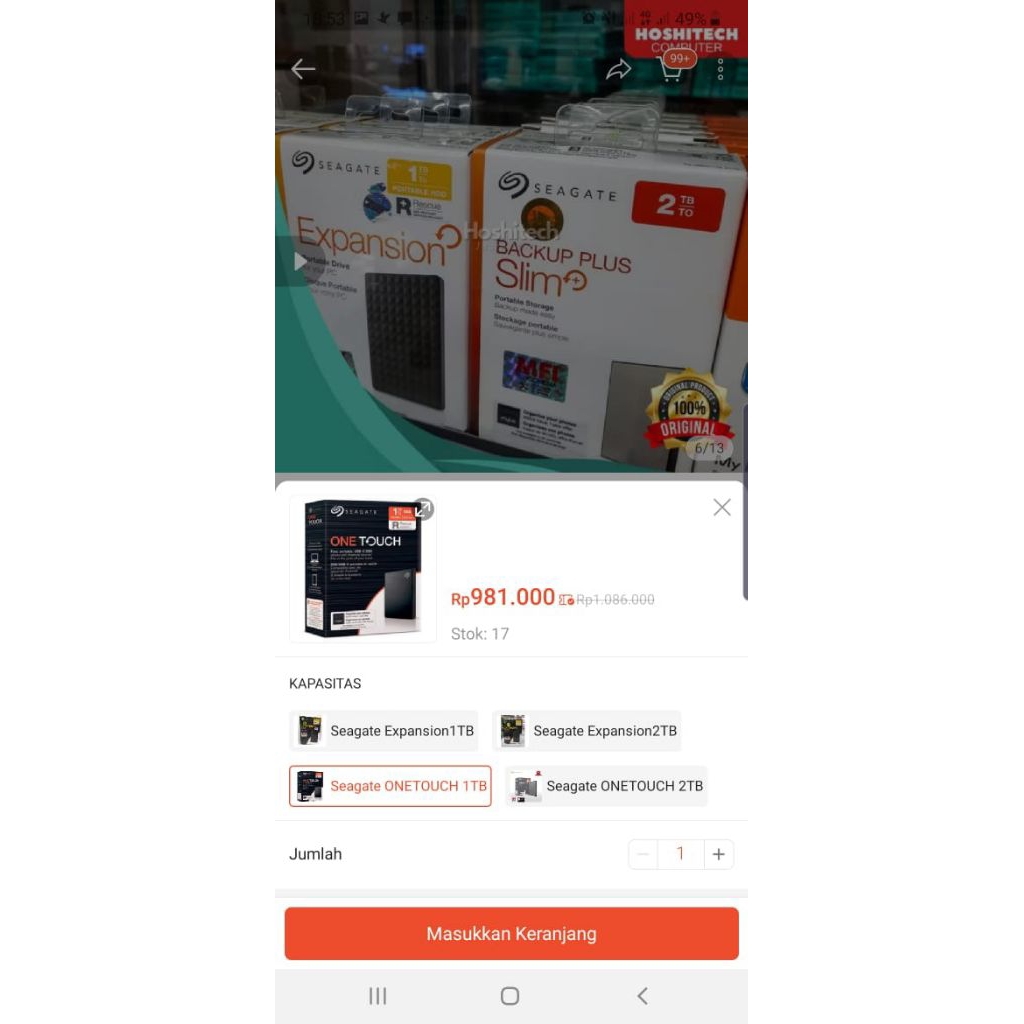 SEAGATE ONE TOUCH 1 TB ORIGINAL