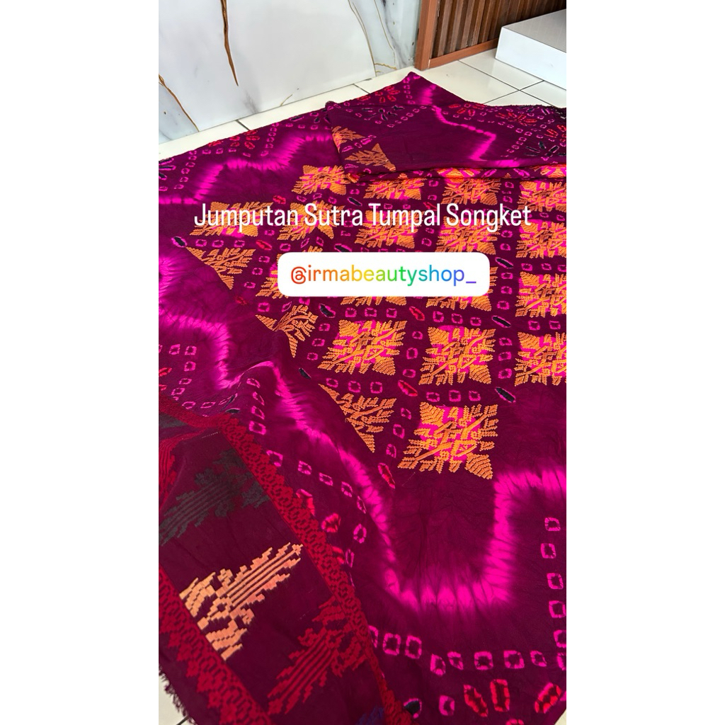 Ready Sutra Jumputan Ori Tumpal Songket Set Selendang