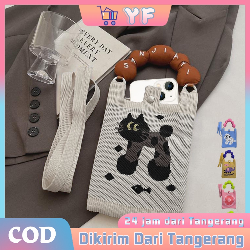 Knitted Mini Sling Bag Tas Selempang Rajut Korean Style Tas Rajut Tas HP Rajut Selempang Wanita