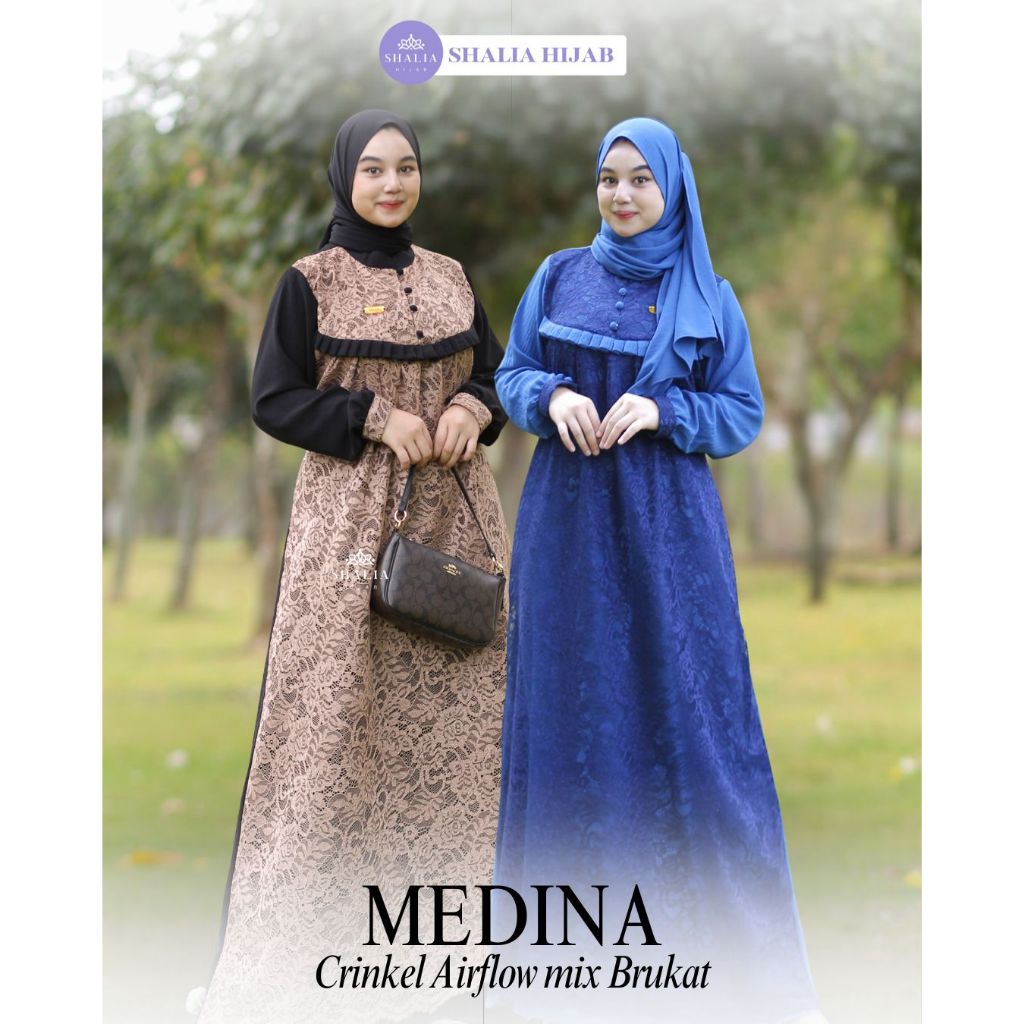 Shalia Hijab Medina Gamis Brukat kondangan set hijab dress wanita mewah elegan pesta lebaran terbaru