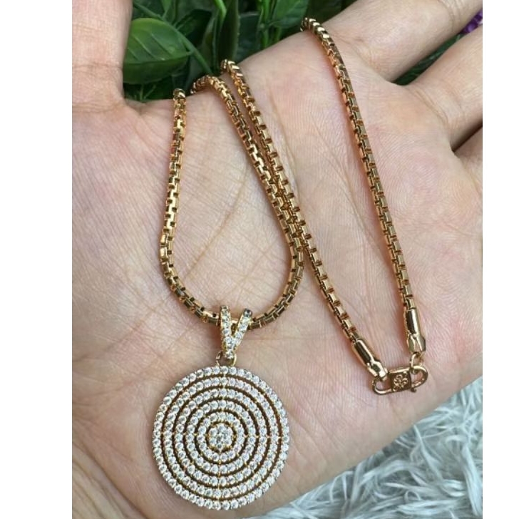Kalung itali panjang 60 cm kalung hijab plus liontin bulat cor permata putih full - cocok pakai hari