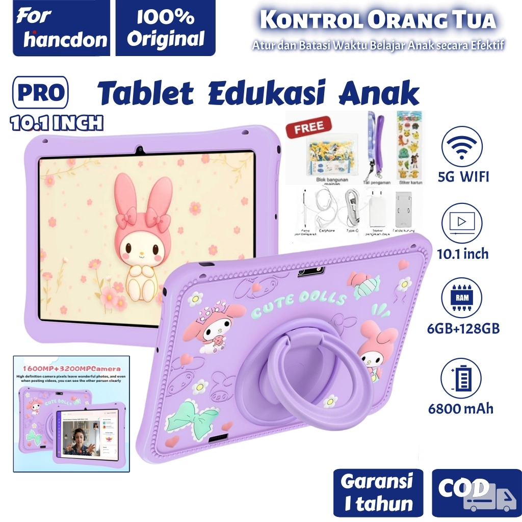 Hancdon Tablet Anak Android F06 Pro 6GB+128GB 10.1inch ORIGINAL 100% Wifi 5G Dual SIM - Case Kartun