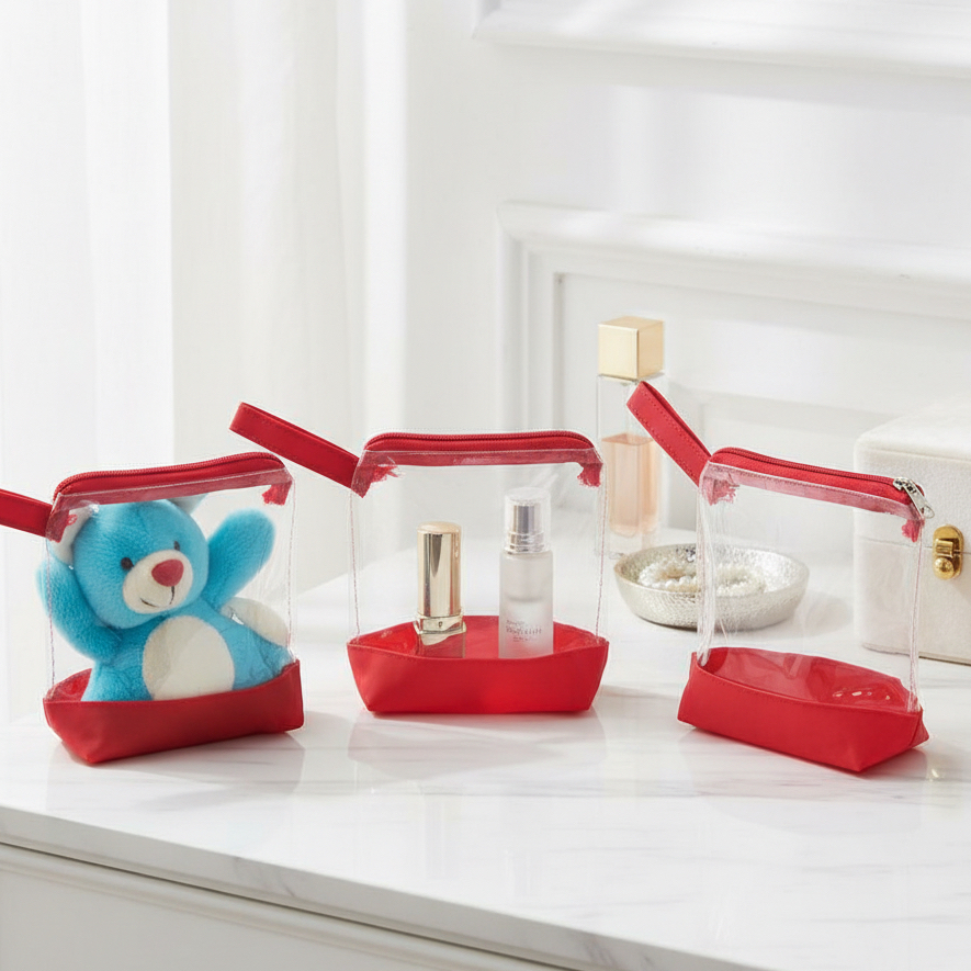 Dompet transparant mika merah dompet kosmetik mika high quality dompet koin pouch