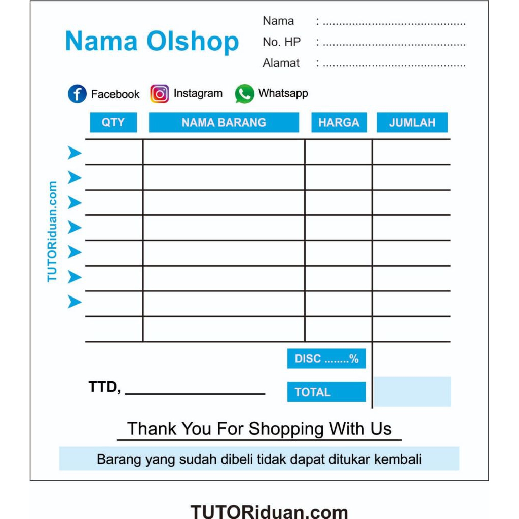 Nota Toko , bengkel , perusahaan