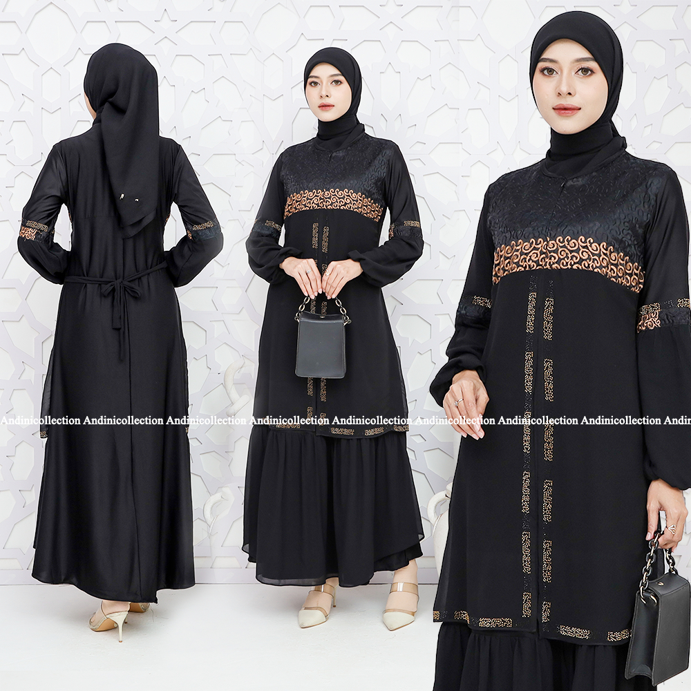 ANDINICOLLECTION Abaya Hitam 166 - Gamis Wanita Abaya Hitam / Gamis Hitam Umroh / Abaya Hitam Turkey