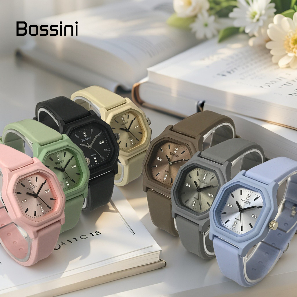 TERBARU | Jam Tangan Wanita/Cewe Remaja/Dewasa Fashion BOSSINI Karet Warna | B2602