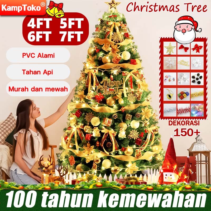 [Set Pohon Natal Butik]1.2M-2.1M Pohon Natal PVC 2.1m Fire Retardant Metal Stand Pohon Natal Jarum T