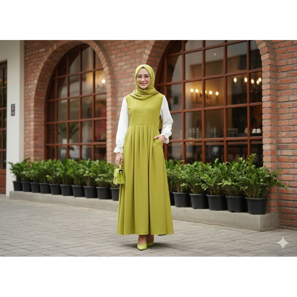GAMIS POLOS WARNA LEMON + RENDA TILE