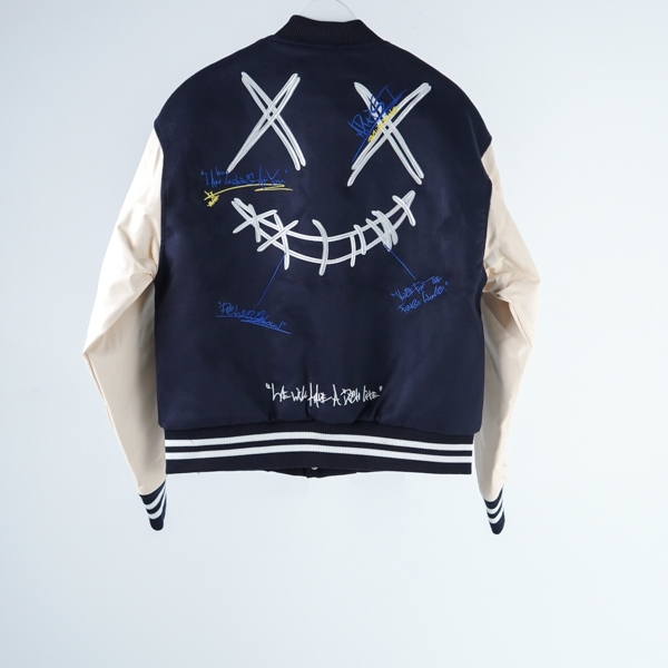 Jaket RIC RICKY IS CLOWN X WHITE STENCIL BLUE HALF NAVY VARSITY JACKET 100% ORIGINAL
