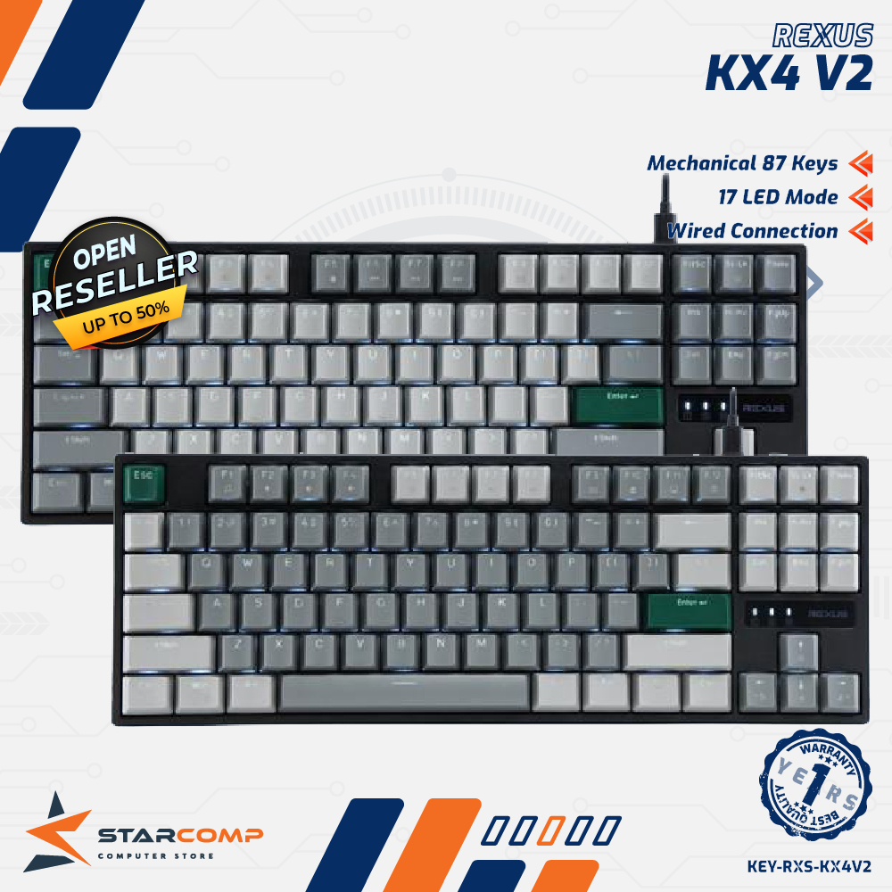 Rexus Heroic KX4 V2 Keyboard Mechanical Gaming Wired TKL Dual Tone Keycaps RGB 17 Lightning Modes - 
