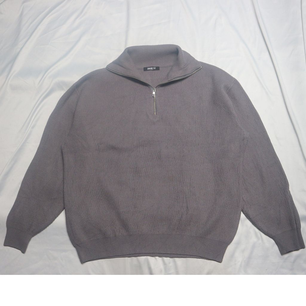 DRAW FIT Half Zipper Lidi Oversized Tebal minus noda dikir Grey Abu Knitwear Sweater Sweatshirt Crew