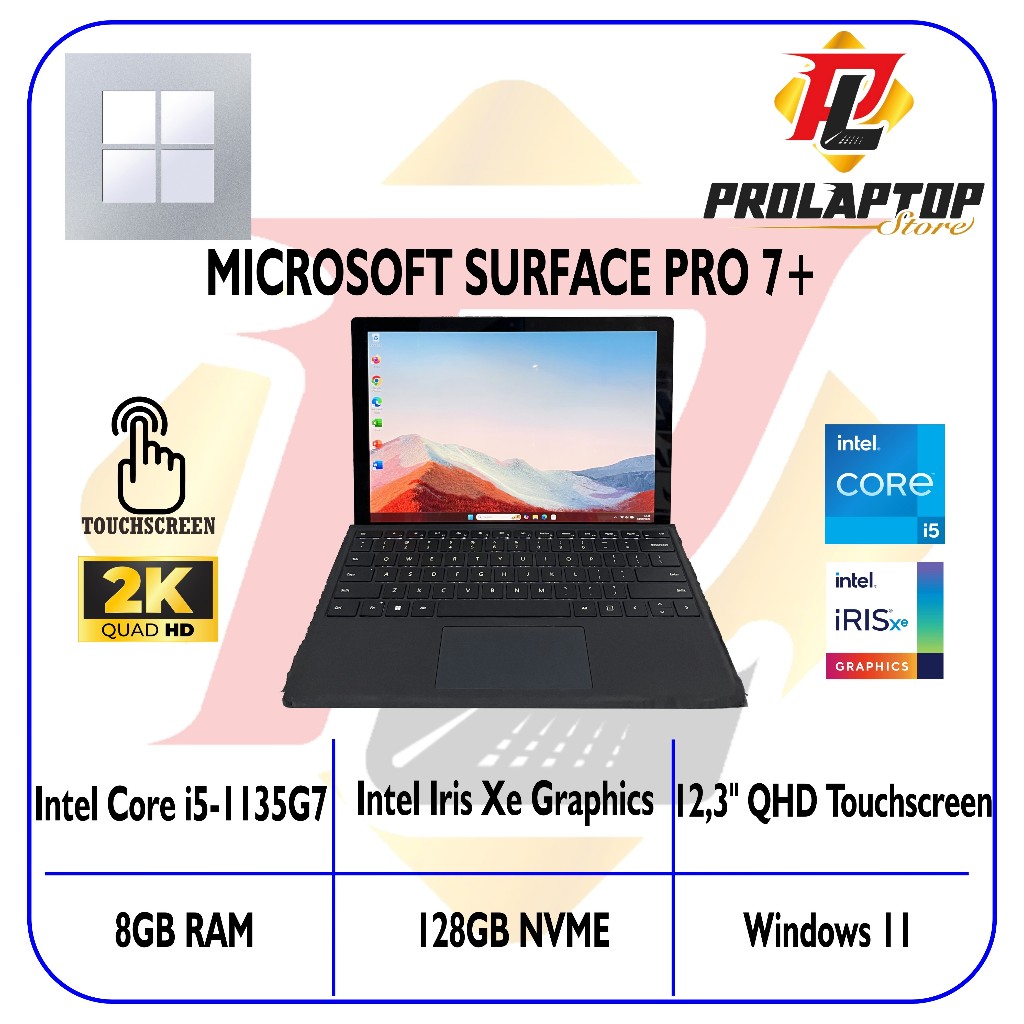 Microsoft Surface Pro 7+ Intel Core i5-1135G7 RAM 8GB SSD NVME 128GB 12,3 Inch QHD Touchscreen