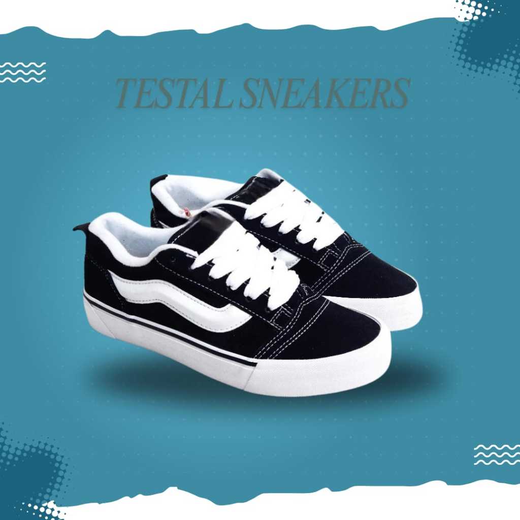 SEPATU SNEAKERS KNU SKOOL PREMIUM TALI GEMUK HITAM PUTIH UNISEX SEPATU SKENA OOTD TRANDY BLACK WHITE