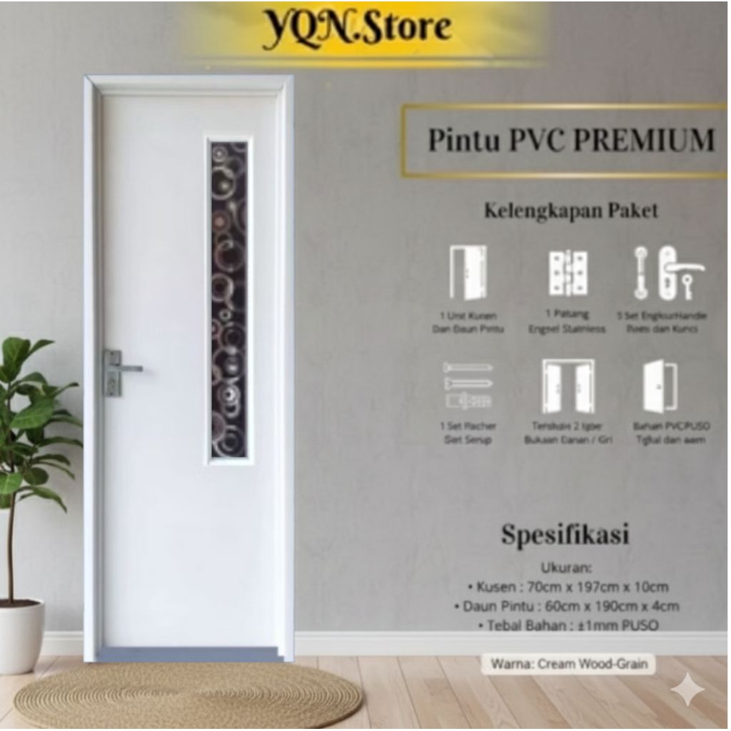 Pintu Kamar Mandi PVC Minimalis Desain modern Plus Handle Mewah