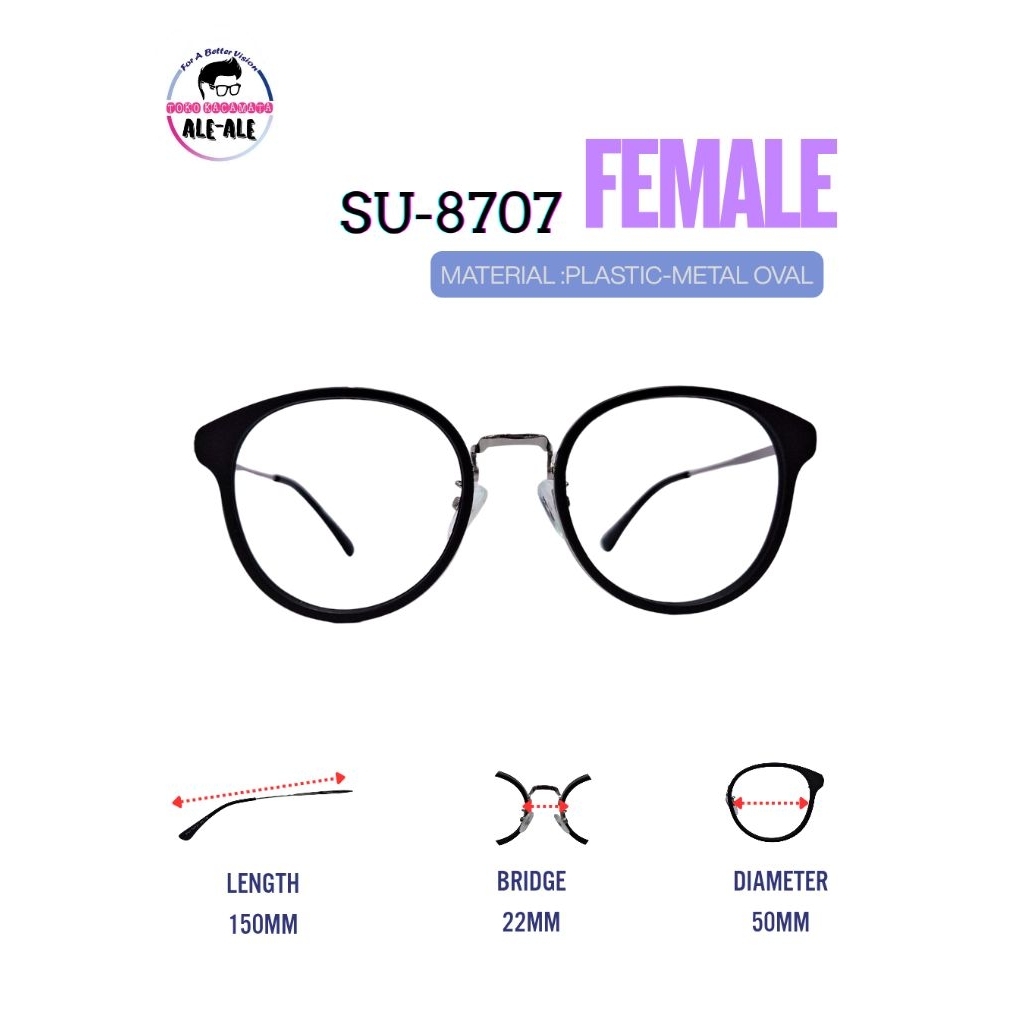 Frame Kacamata Wanita / Pria Oval Plastik Metal Korea Nosepad Silicone - SU-8707