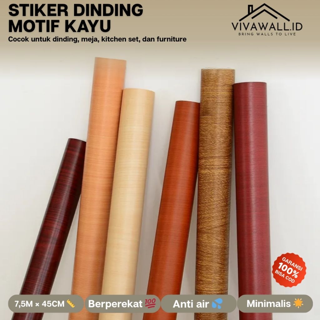 Wallpaper Stiker Serat Kayu Dinding Lemari Pintu Doff (Tidak Glossy) Kusen Meja Kursi Kerajinan Pela