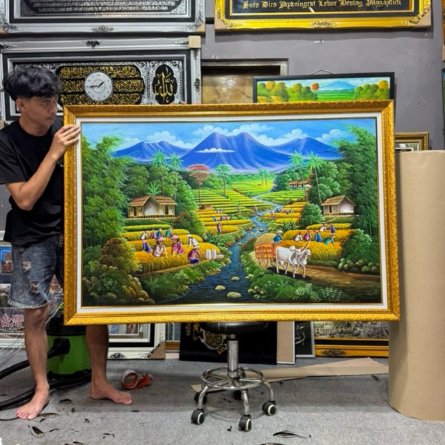 Lukisan Panen padi / panen raya lukis tangan