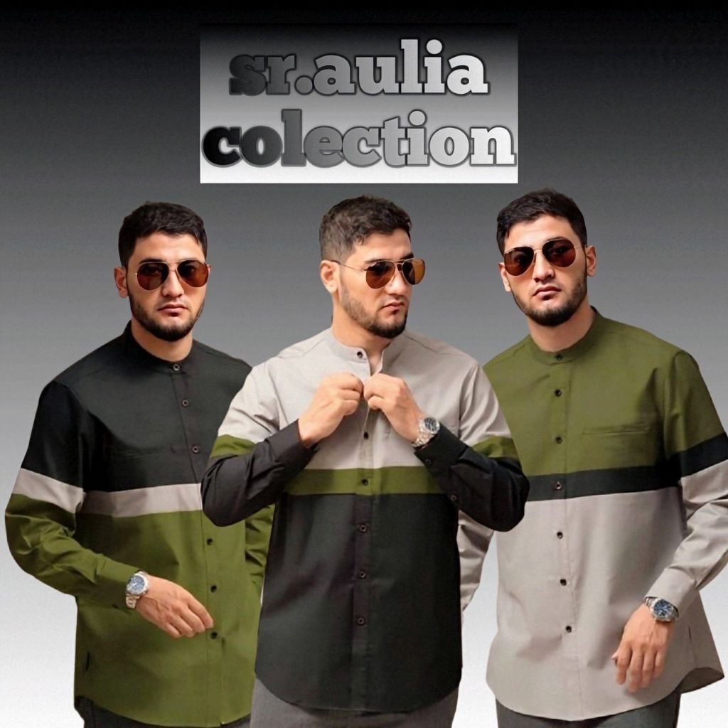 Baju Koko Pria Dewasa Lengan Panjang Motif Tiga Warna Baju Koko Hadroh M L XL XXL