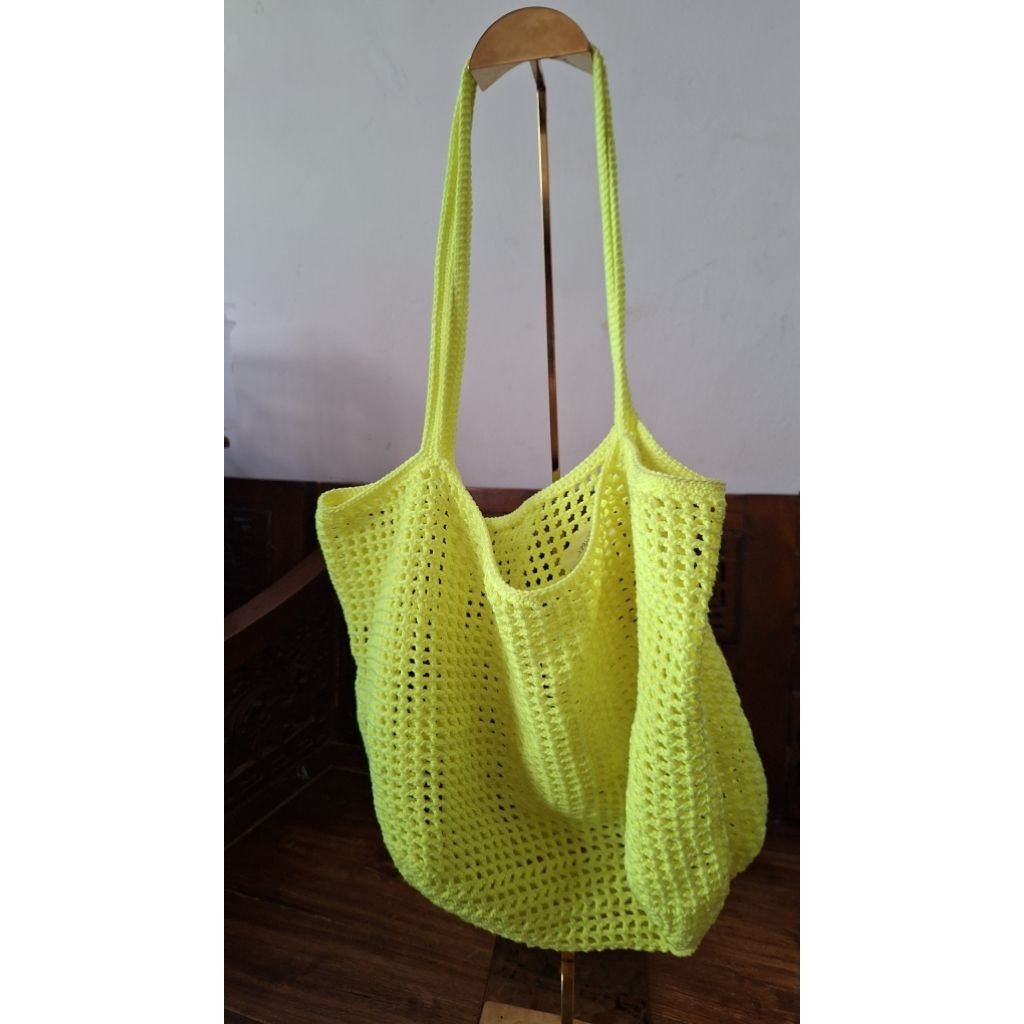 PRELOVED TAS JARING WARNA HIJAU NEON LUCU TOTEBAG