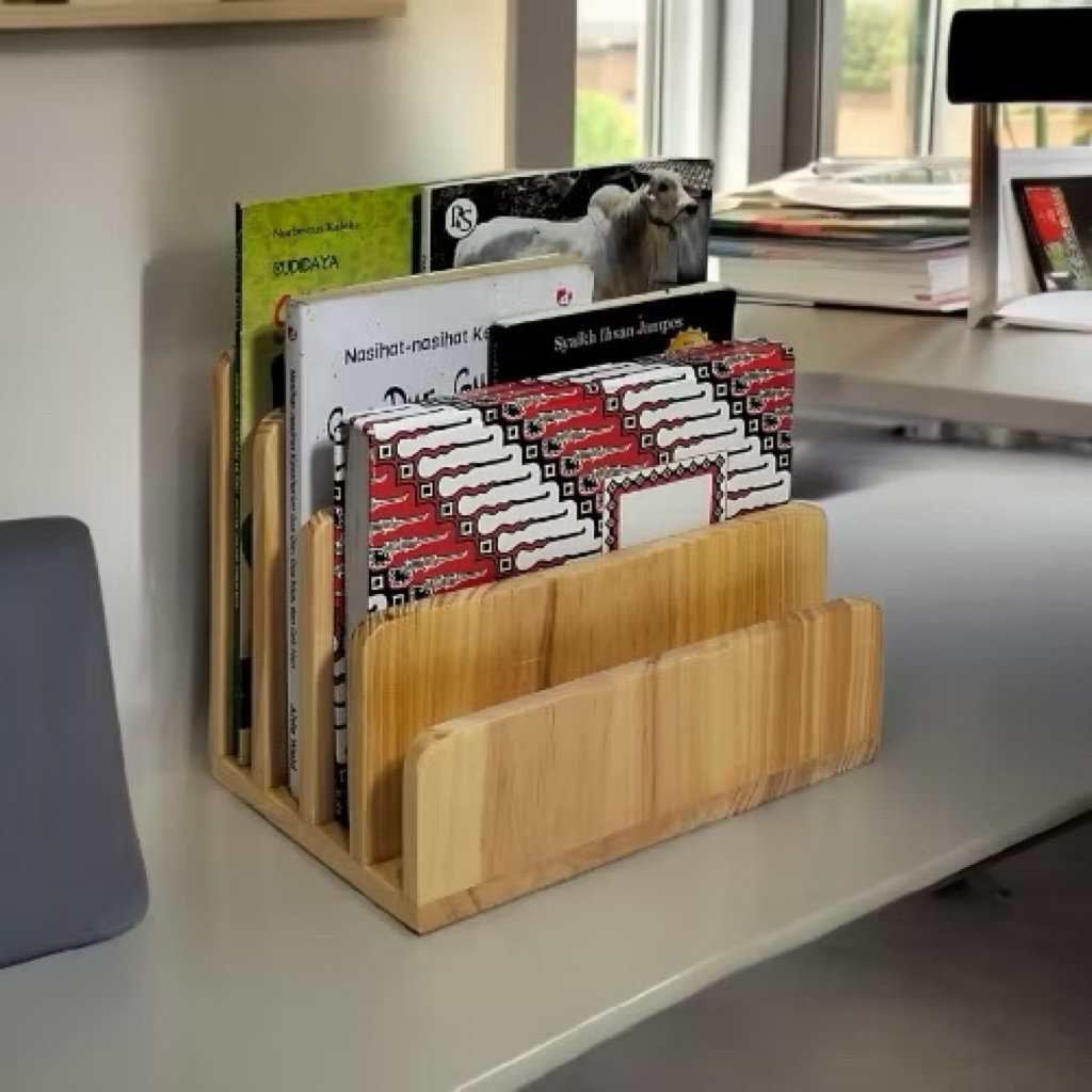 Rak buku meja belajar tempat buku kayu