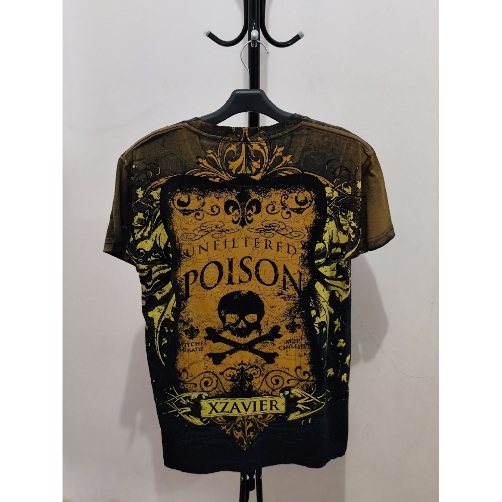Kaos Vintage Y2K Xzavier Unfiltered Poison Skull Wing Shirt Black Rhinestone Rare US market