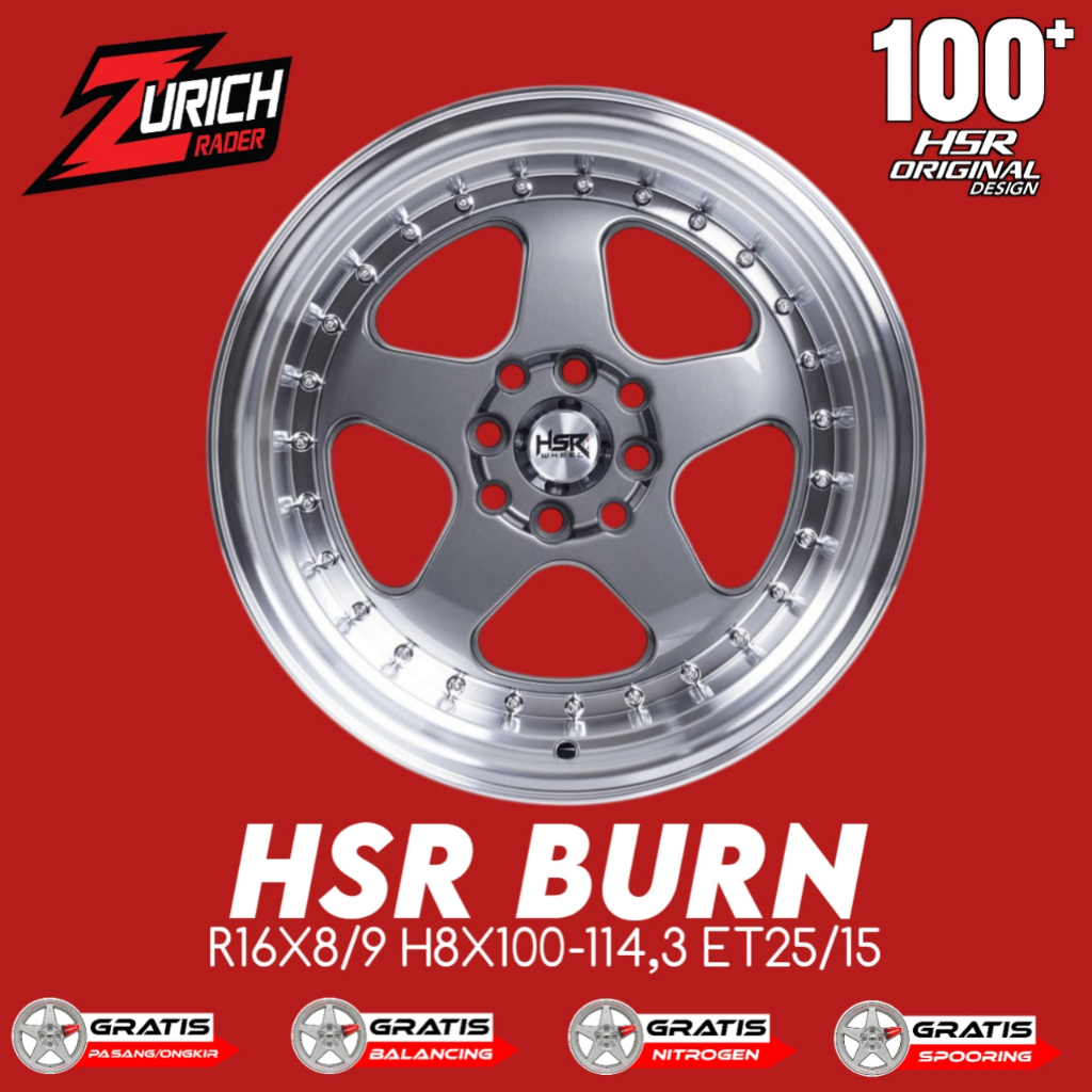 Velg Mobil Hsr Wheel R16 Type Burn Pcd 4x100 4x114,3 Untuk Baleno Sirion Freed Panther Kijang Lgx