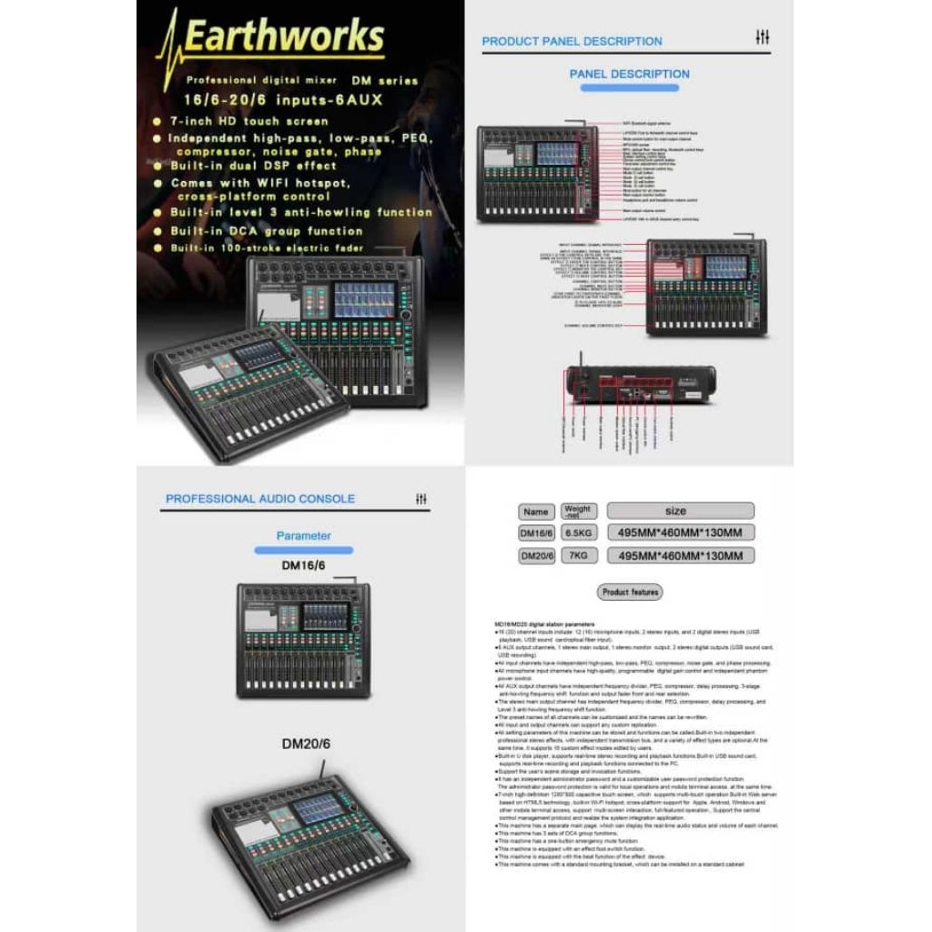 MIXER AUDIO EARTHWORK DIGITAL 20/6 MIXER 20 CHANNEL 6 AUX WIFI HOTSPOT