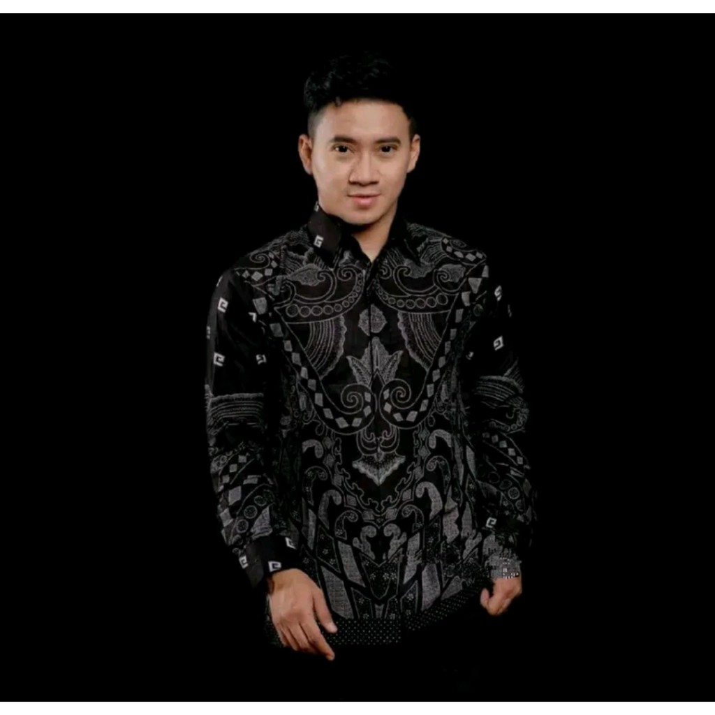 Baju Batik Pria Lengan Panjang Warna Hitam - Kemeja Batik Pria Dewasa
