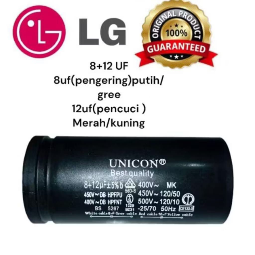 kapasitor mesin cuci 2 tabung LG 12+8uf/kapasitor mesin cuci LG 12-14 kg