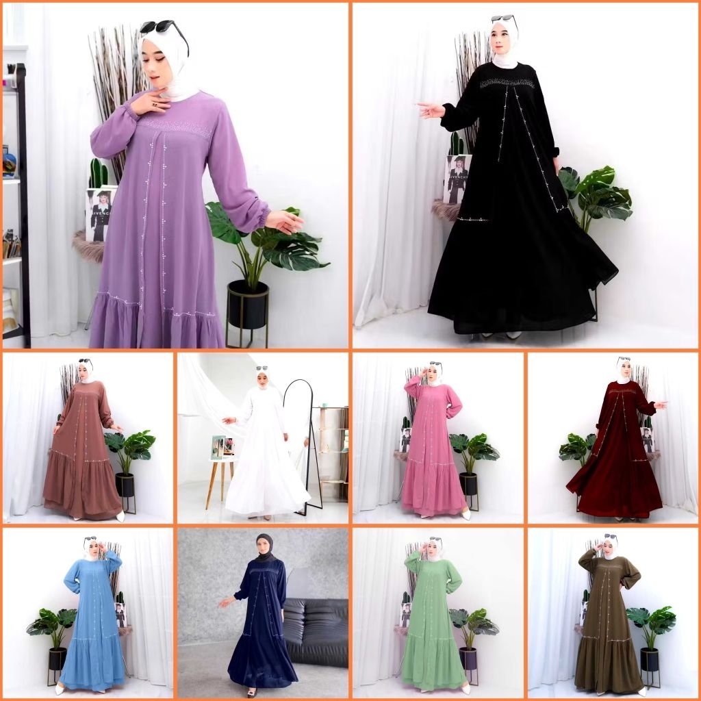 VELA - BAJU DRESS GAMIS DEWASA IBU CEWE WANITA MUSLIM MIX SWAROVSKI BAHAN CRINKEL CRINKLE AIRFLOW UN