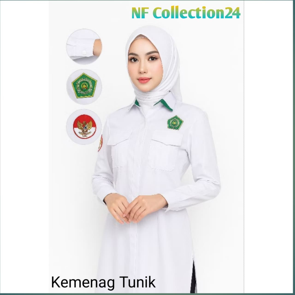 Tunik Seragam kemenag PAKAIAN DINAS Harian Kementerian Agama baju tunik wanita PDH putih KEMENAG kem