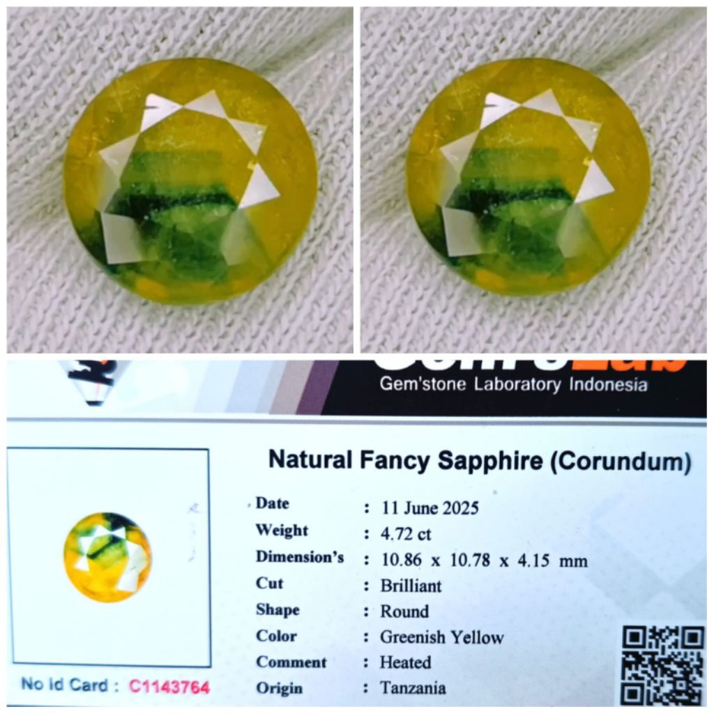 Natural Fancy Sapphire 4.72 crt BiColor Memo Lab