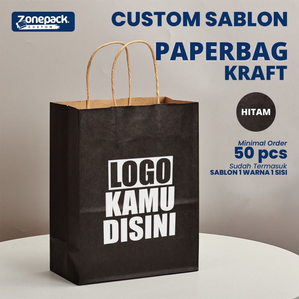 Sablon Paperbag Kraft Warna Hitam | Paperbag Shopping Bag | Tas Kertas Kraft Kado souvenir wedding