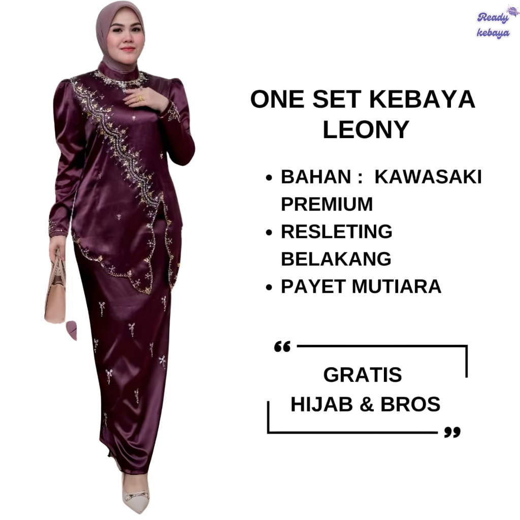 TERBARU Satu Set Leony Gratis HIjab Dan Bros II Satu Set Kurung Melayu Wanita Baju Pesta Kondang Sli