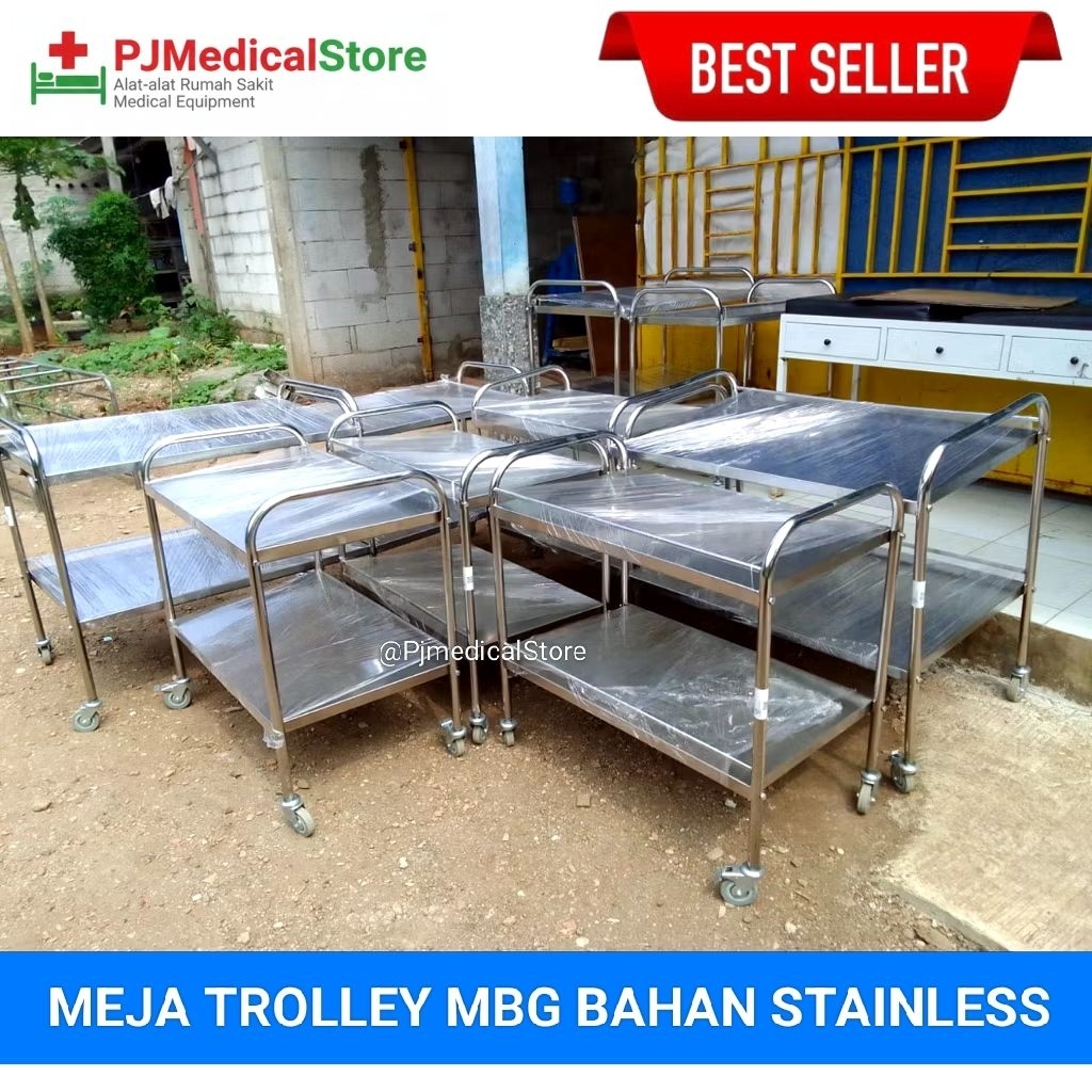 Troli MBG 2 Susun Stainless Steel | Trolley MBG | Meja Stainless 2 Susun | Troli untuk Dapur resto,c