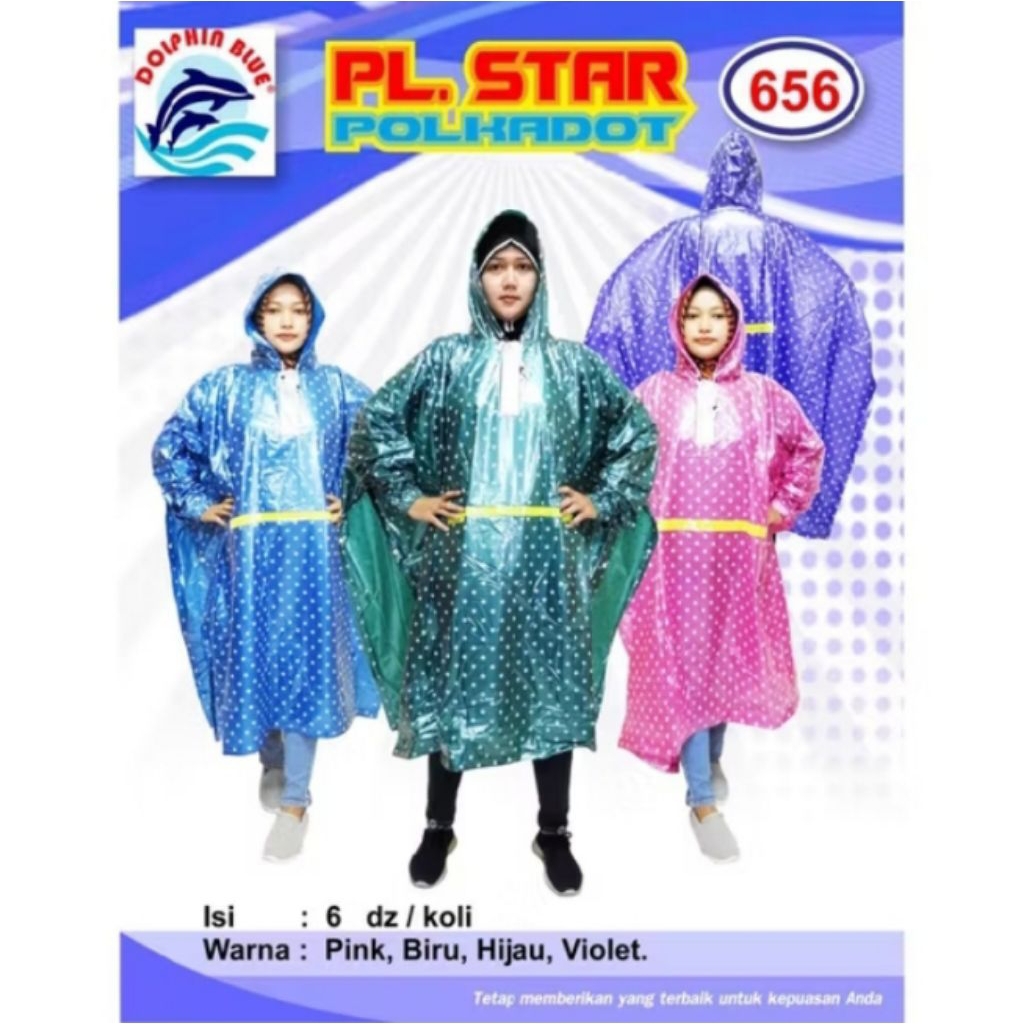 Mantel Poncho Lengan 656 Dolphin Blue Motif Polkadot Dewasa
