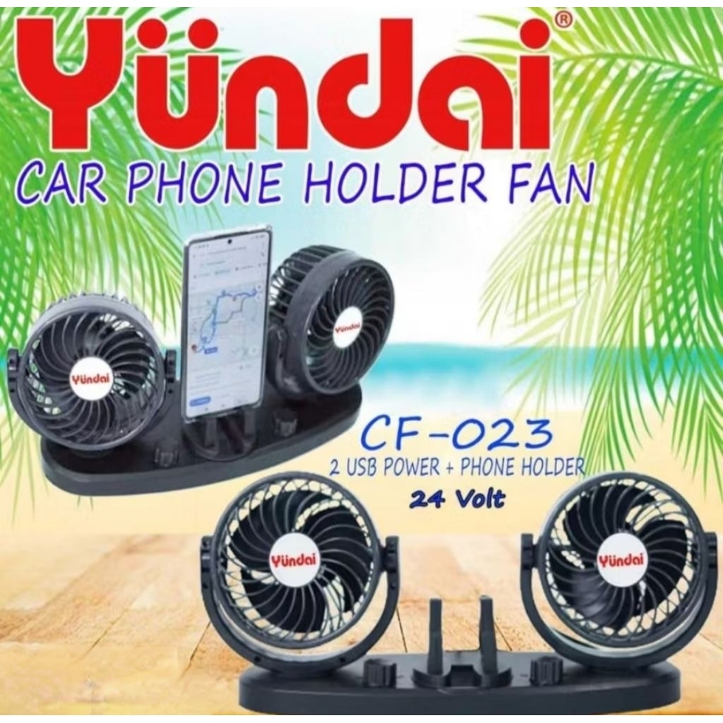 Kipas angin mobil jumbo Yundai kipas, 2 USB DC 12 volt-24 volt