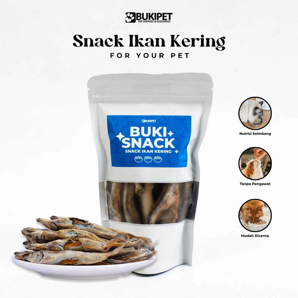 Makanan Snack Ringan Kucing Cemilan Kering Kucing - Bukipet Snack Ikan Kering