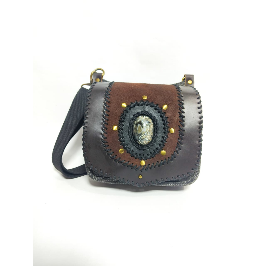 UWAISGEN Tas Selempang Pria Goni Tas Selempang Kulit Asli Boho Lucian Bag