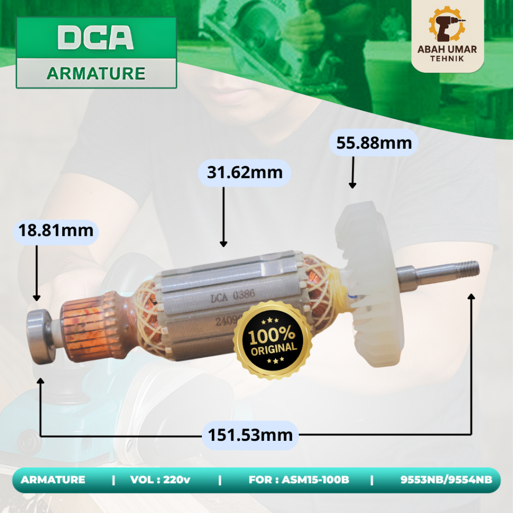 Armature DCA ASM15-100B 220V Asli – Angker Dinamo Mesin Gerinda Makita 9553NB/9554NB Include Bearing