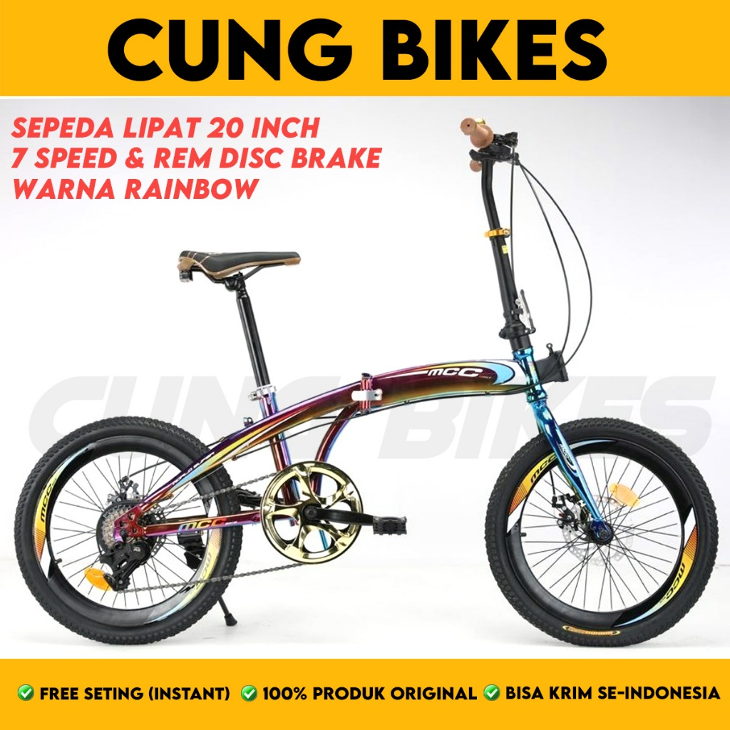 Sepeda Lipat 20 inch MCC BIKE Rainbow 7 Speed rem cakram depan belakang velg tinggi
