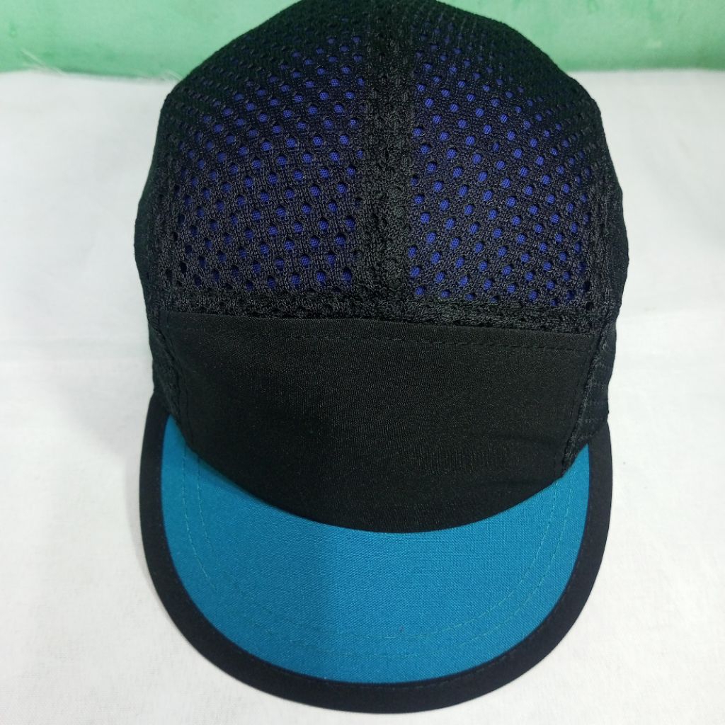 topi running caps jaring hitam biru tosca polos outdoor
