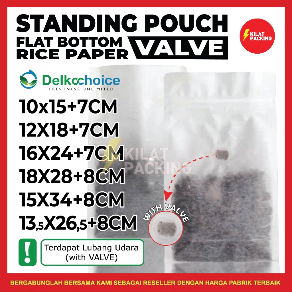Standing pouch flat bottom ziplock white kraft valve rice paper valve tissue paper valve coffe bag d