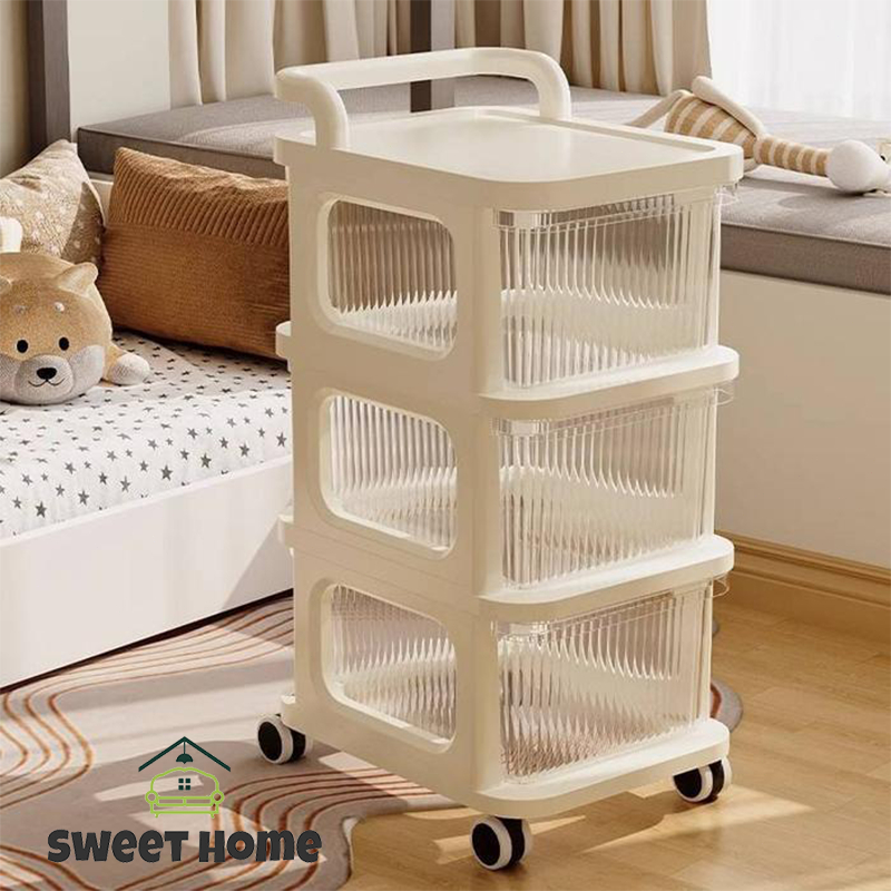 Rak Troli Multifungsi Rak Susun Rsk Plastik Kaiet Laci Plastik Rak 4 Tingkat  Penyimpanan Snack/Buah