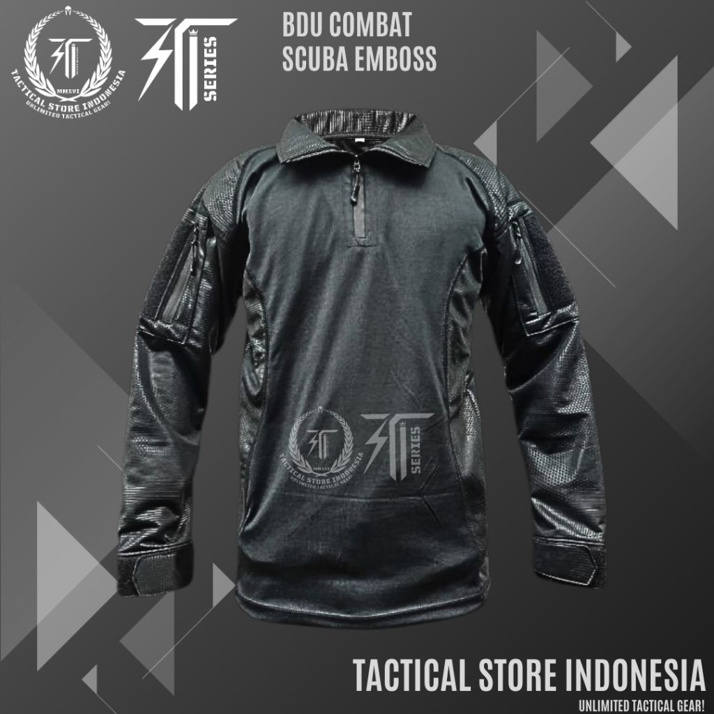 BDU Tactical Scuba Emboss Hitam - BDU Combat Shirt Scuba Emboss Lengan Panjang ORIGINAL