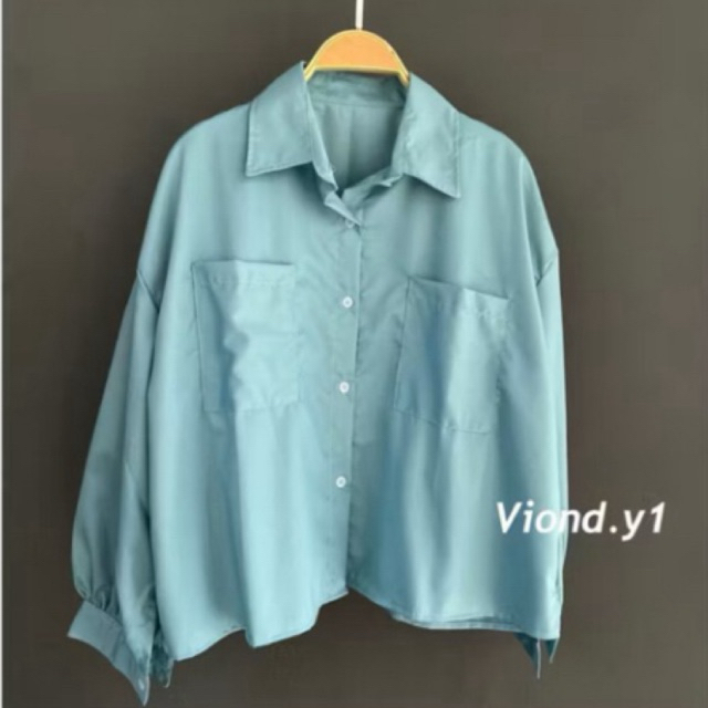 PRELOVED KEMEJA CROP TOP (Biru Wardah)